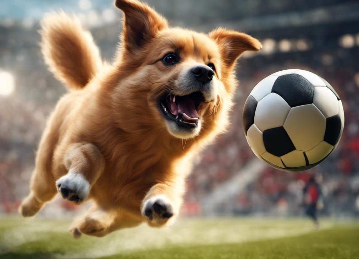 Adorable Fluffy Dog Chasing Football Player: 3D Portrait