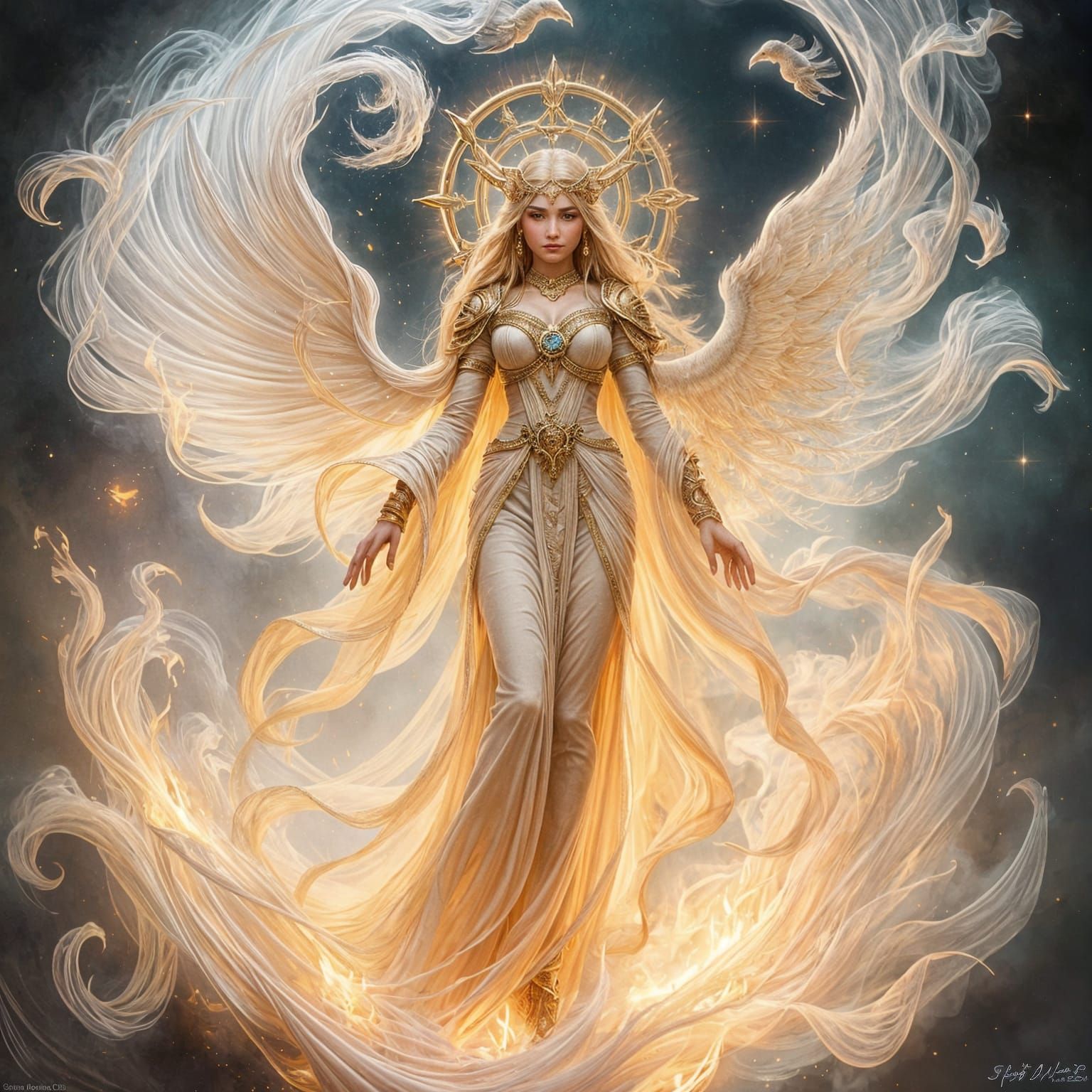 A Goddess Illuminated in Ethereal White Flames