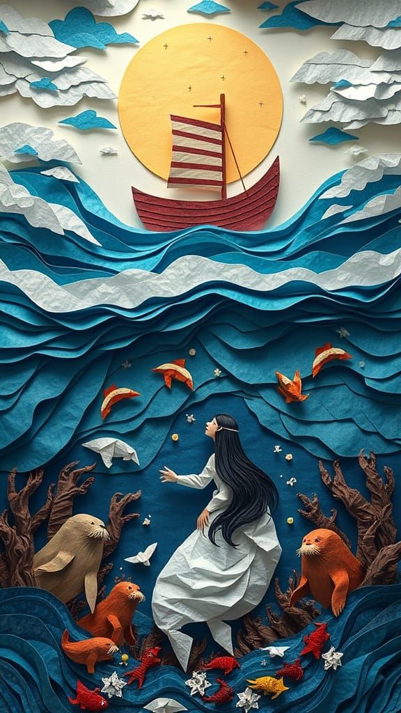 Nuliajuk Goddess of the Sea in Papercraft Undersea World