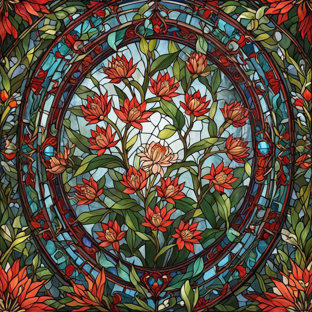 Vibrant Scarlet Milkweed in Stained Glass Style