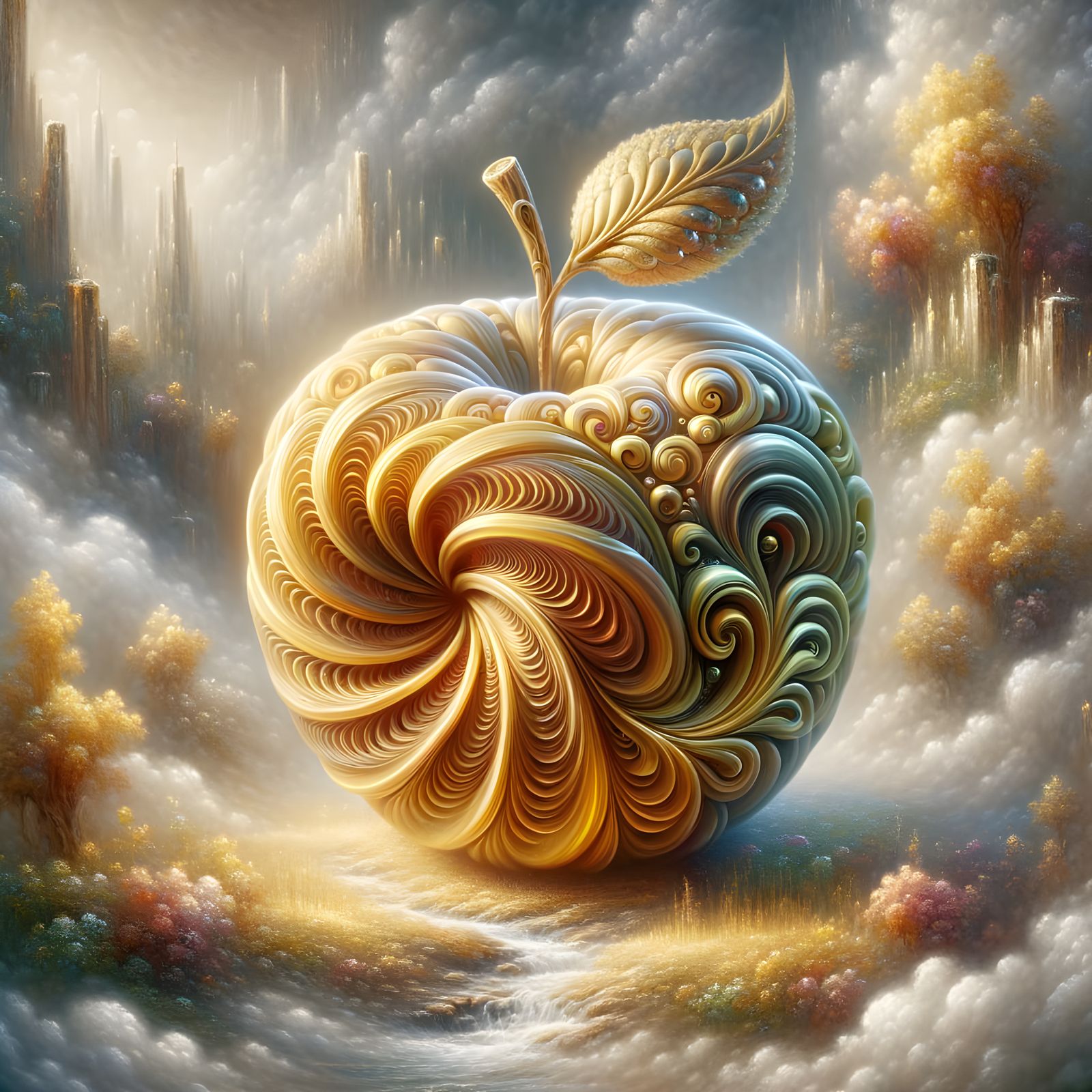 Golden Crystal Apple with Swirling Pattern