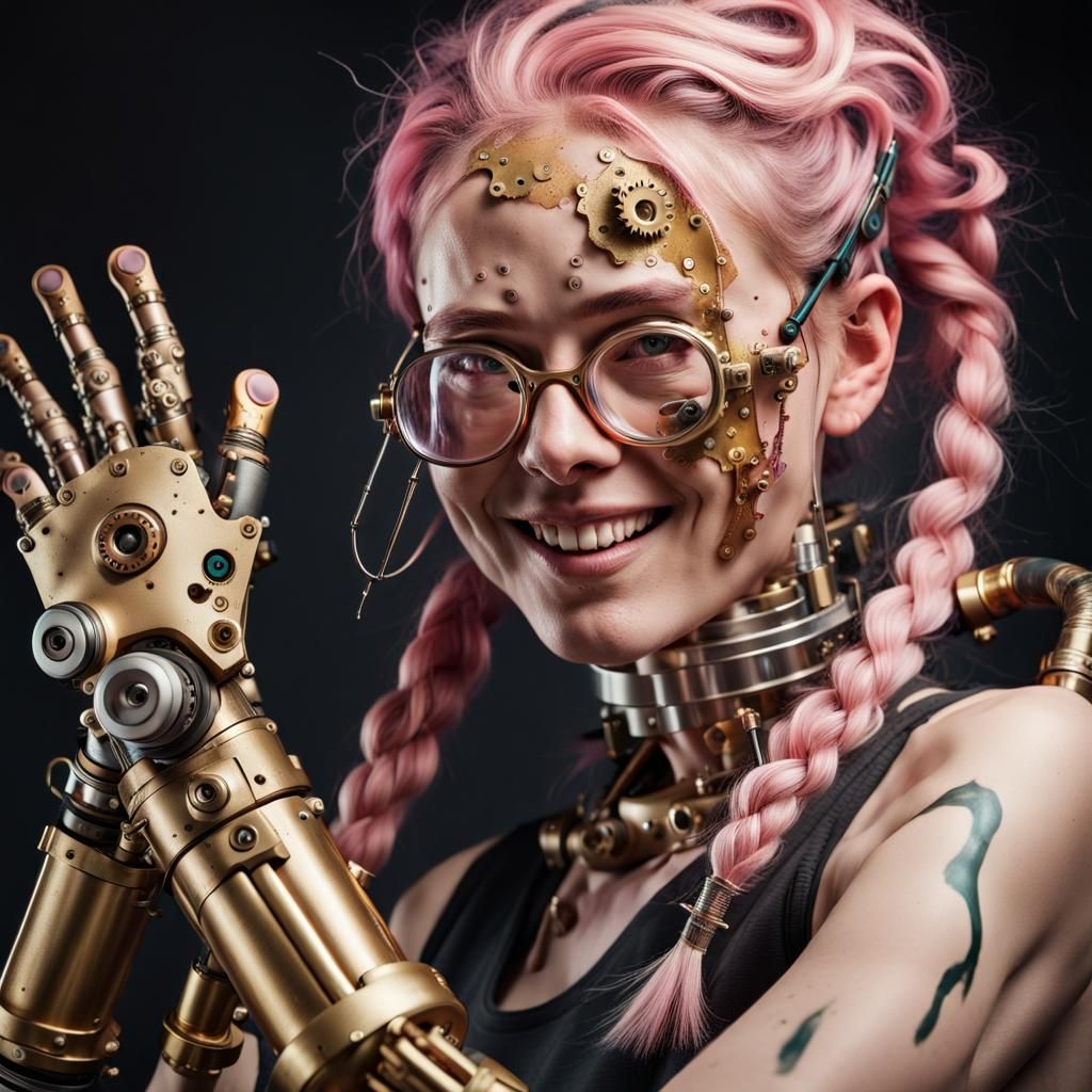 Artificer Woman with Prosthetic Arm: Maximalist Photoillustr...