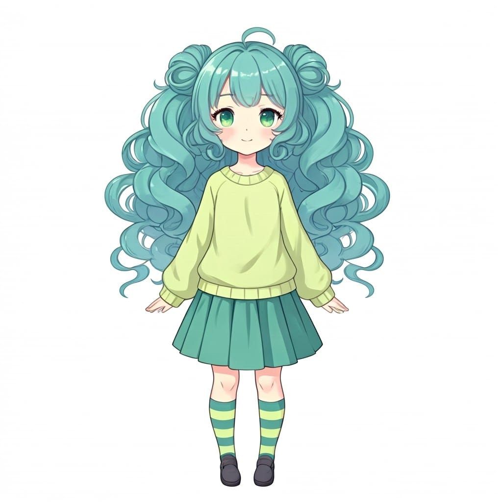 Anime-Inspired Maiden with Vibrant Teal Hair and Pastel Colo...