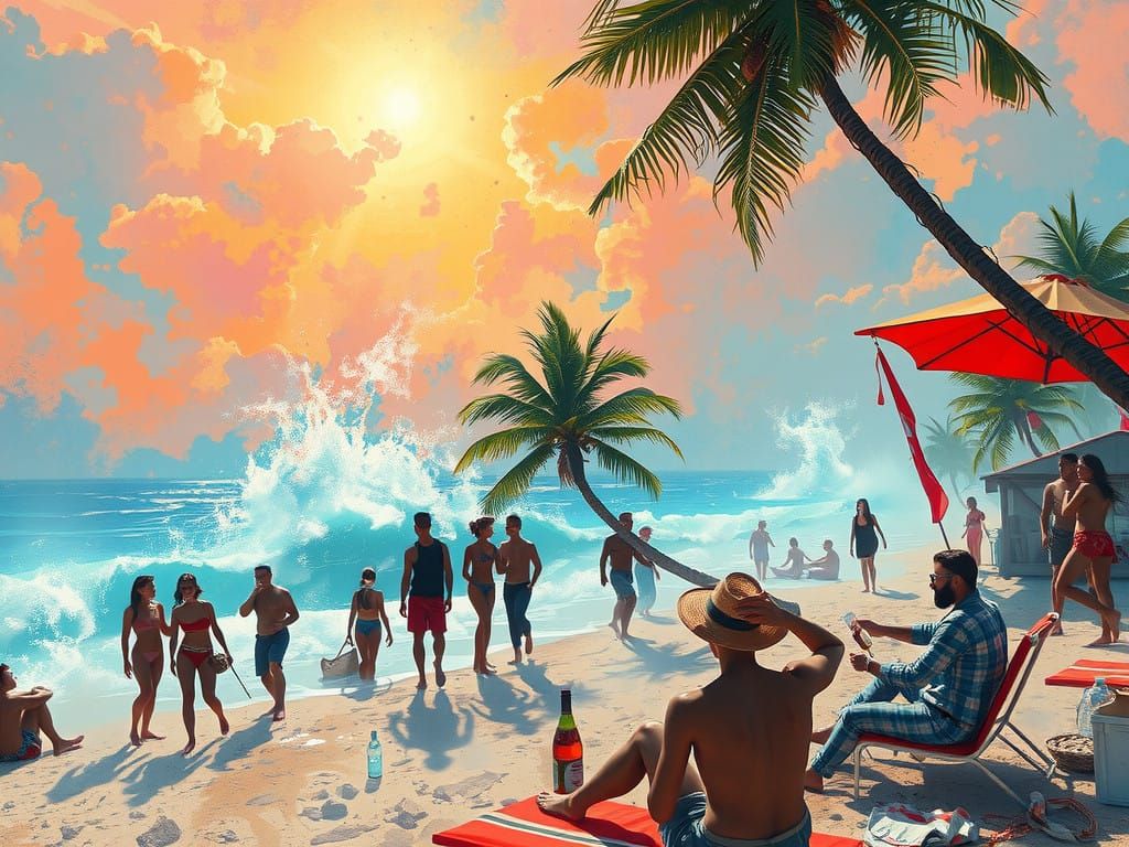 Vibrant Beach Party in Expressionist Color