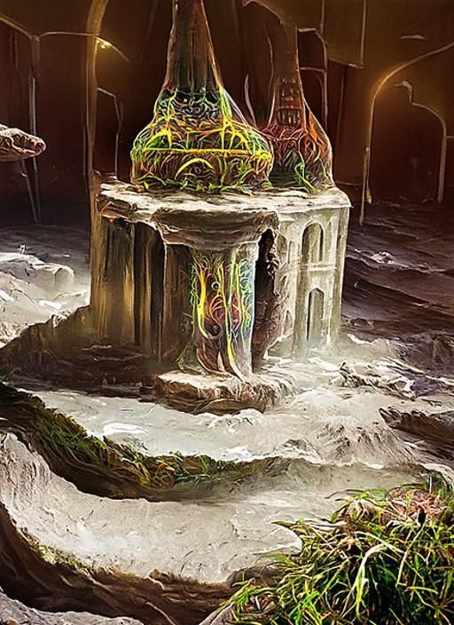 Bioluminescent Tomb Portal in a Neon Fantasy Illustration