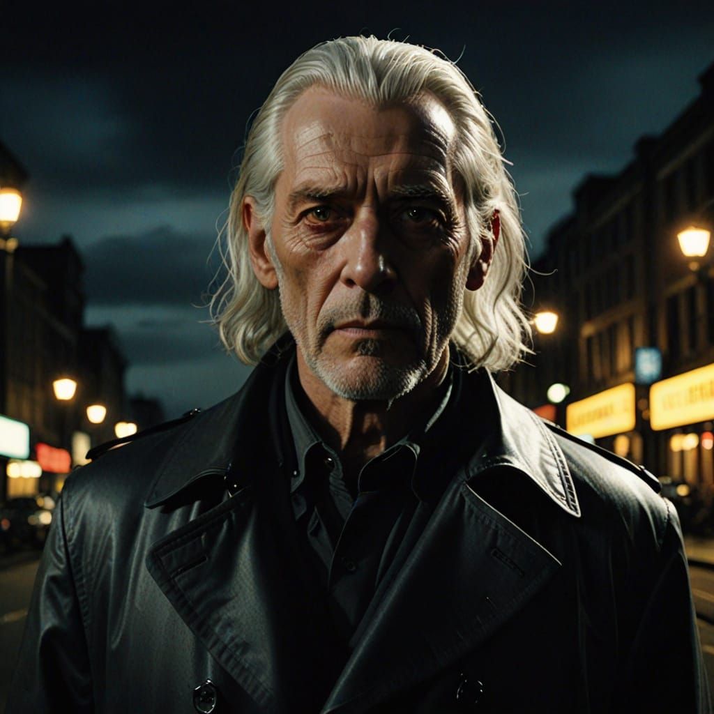 Hyperrealistic Film Noir Portrait of a Mysterious American G...