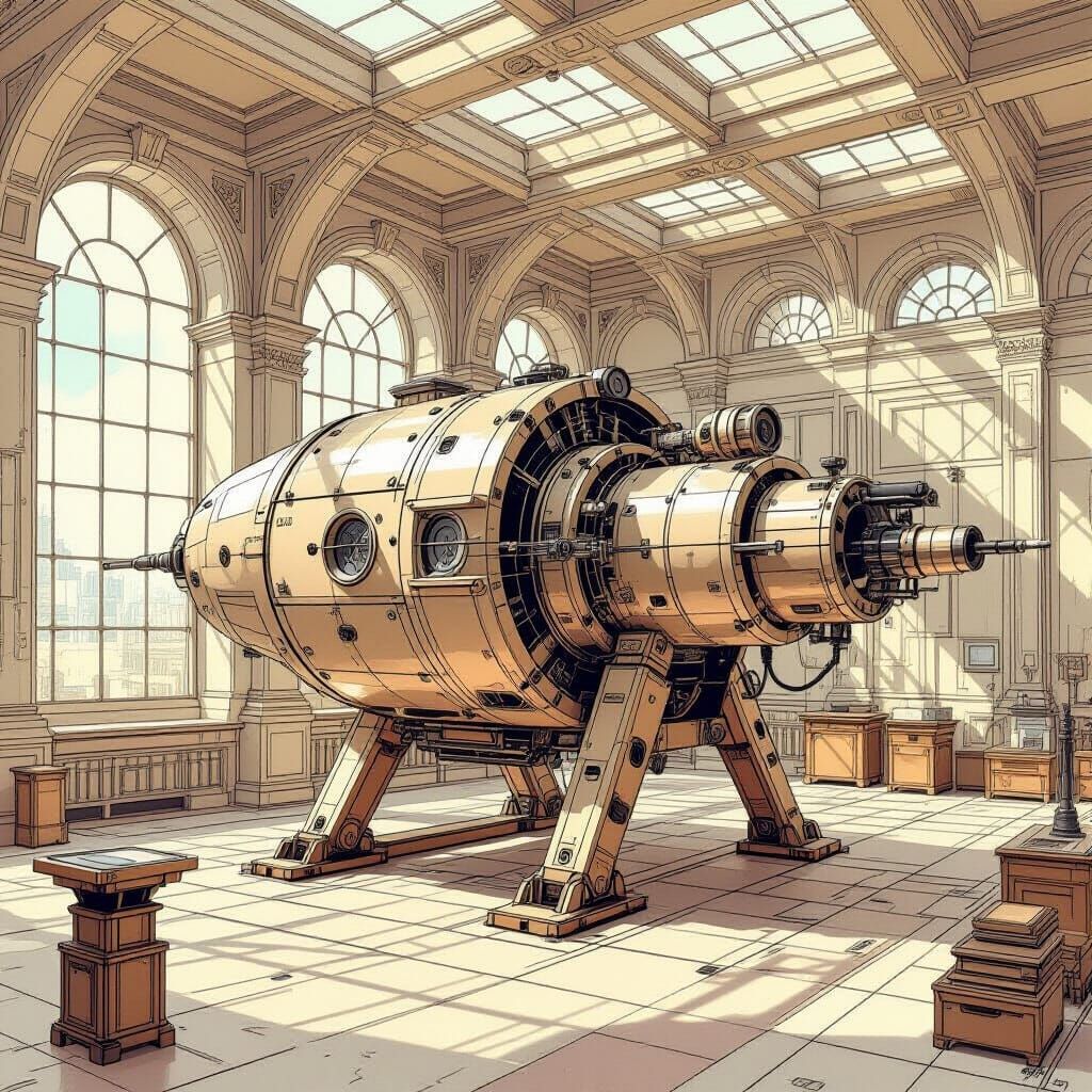 Detailed Technical Drawing of Complex Machine