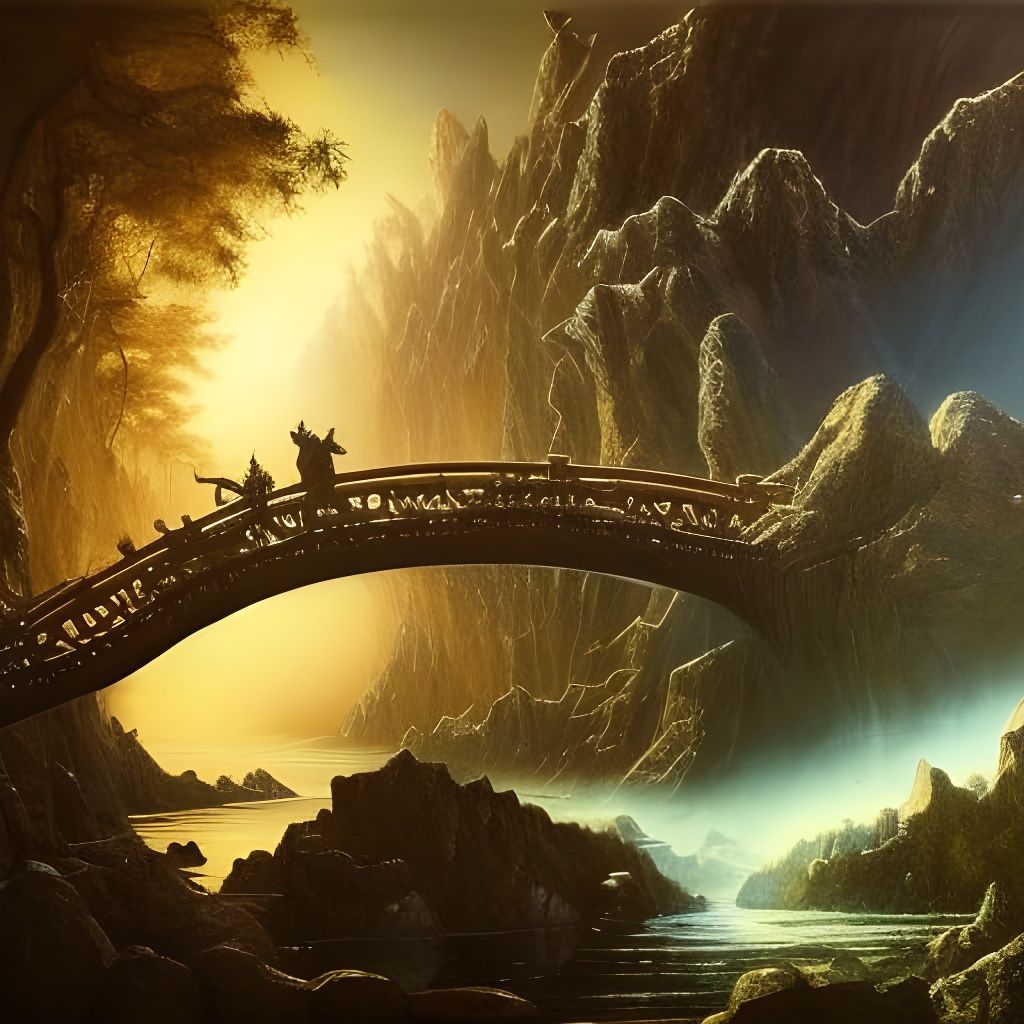 Intricate Bridge Over Valley with Galaxy Background