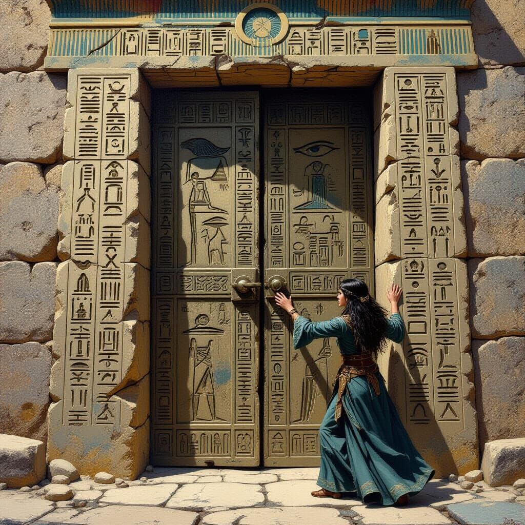 Mage and Runestone Door: Fantasy Oil Painting