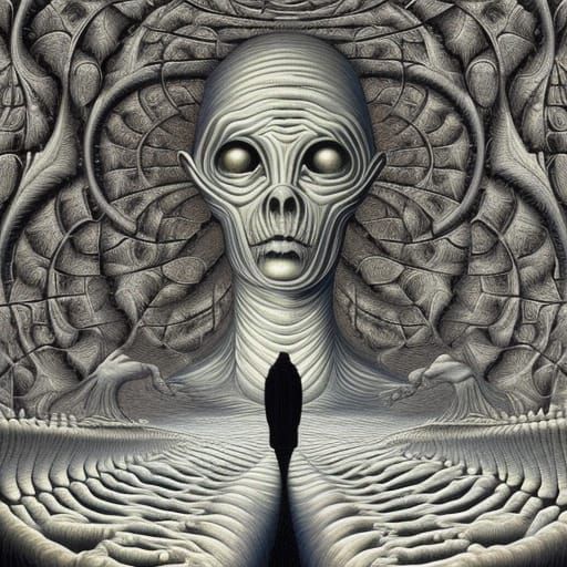 Surreal Horror Landscape with Fractal Alien Elements