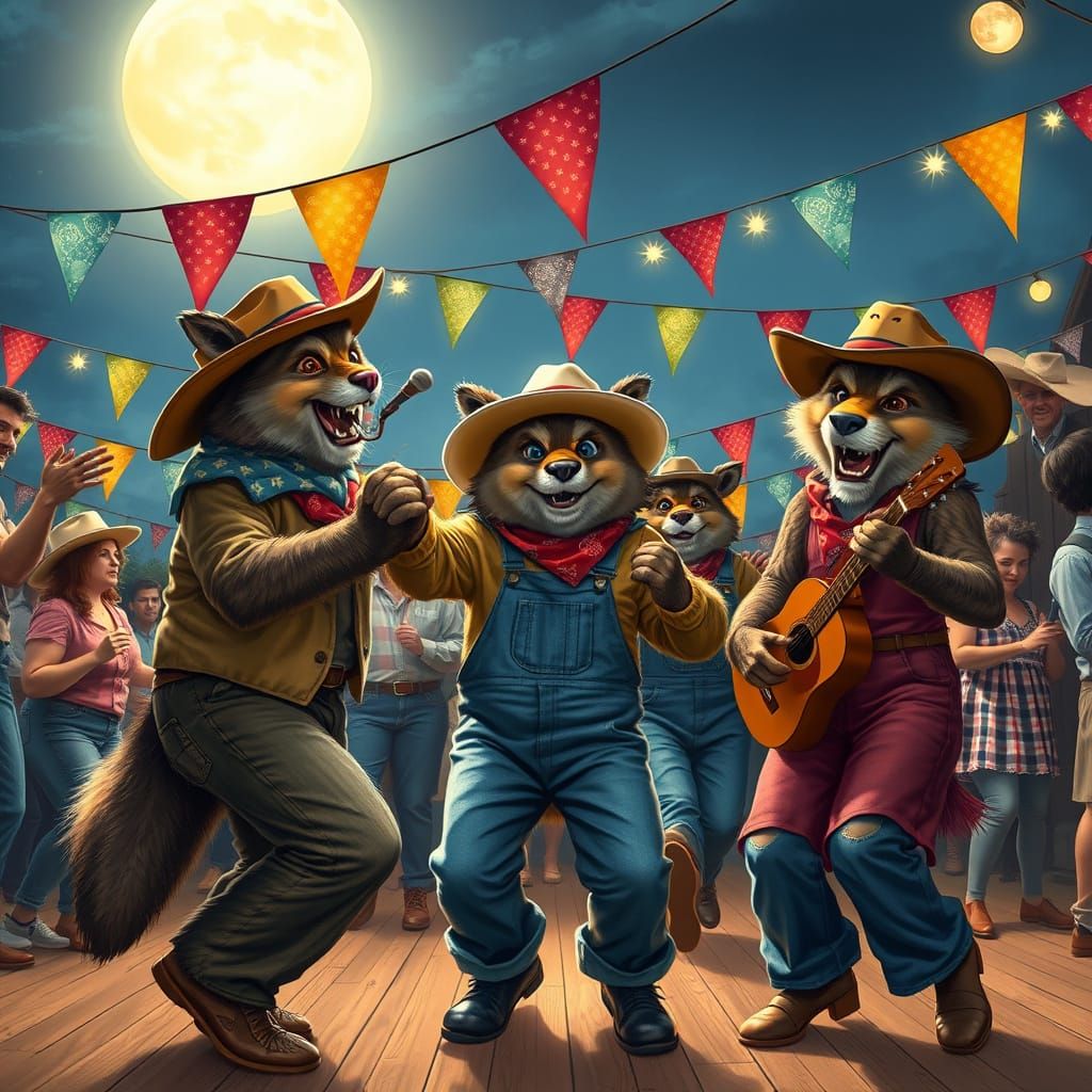 Hyperrealistic Barn Dance with Friendly Predators