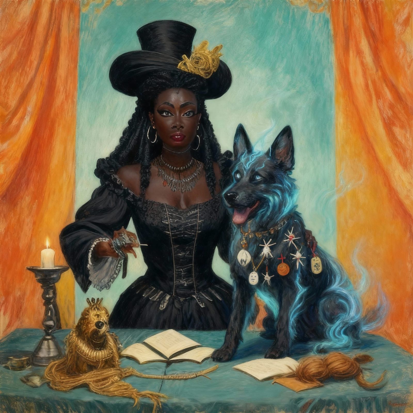 A black voodoo queen and her mystical black dog both working...