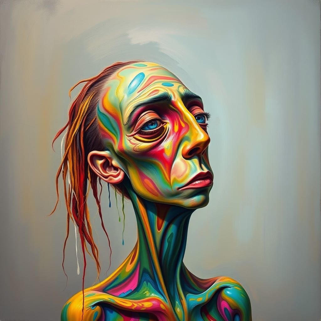 Ethereal Rainbow Figure Emerges from Surrealist Dreamscape