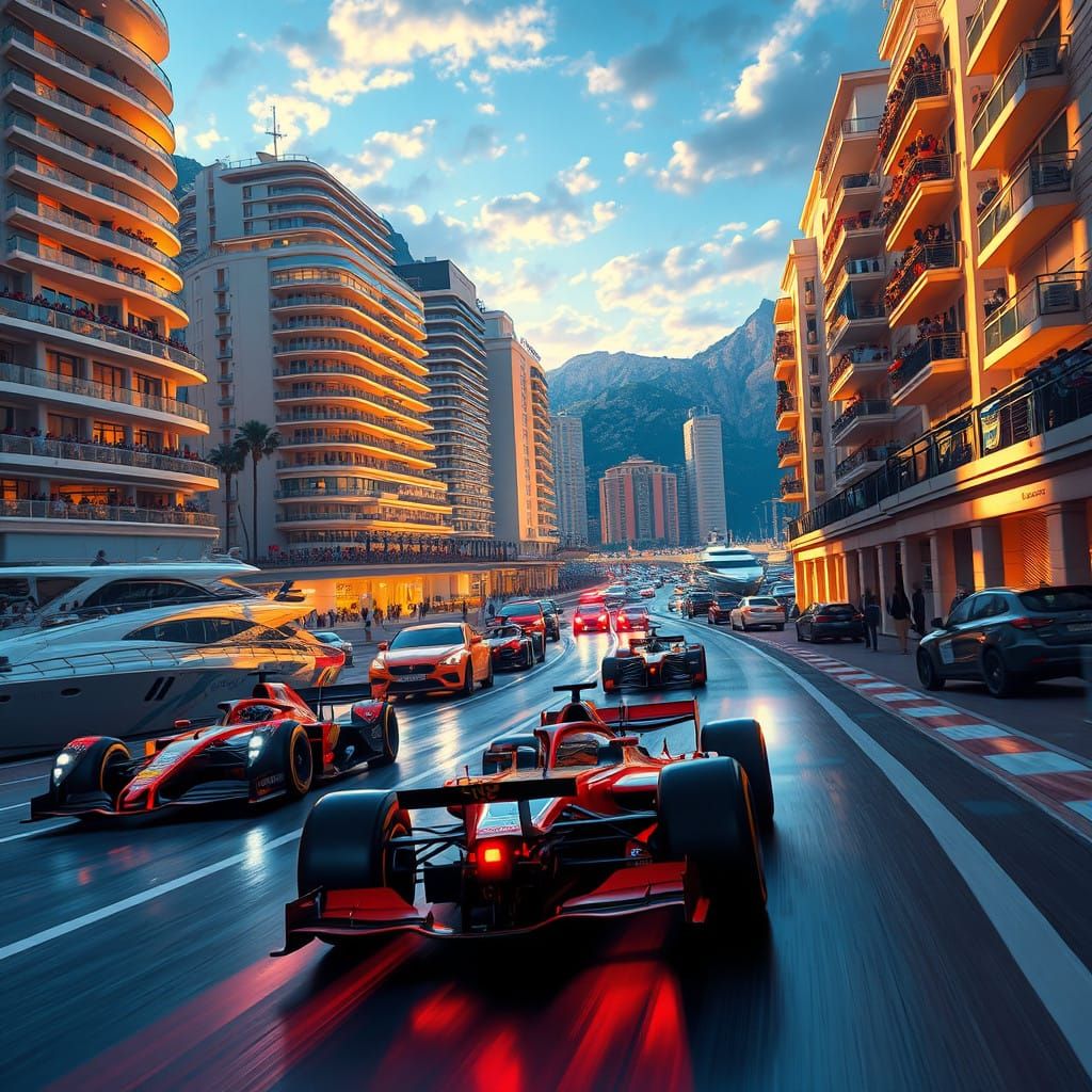 Formula 1 Cars Speed Through Monaco City Streets in Vibrant,...