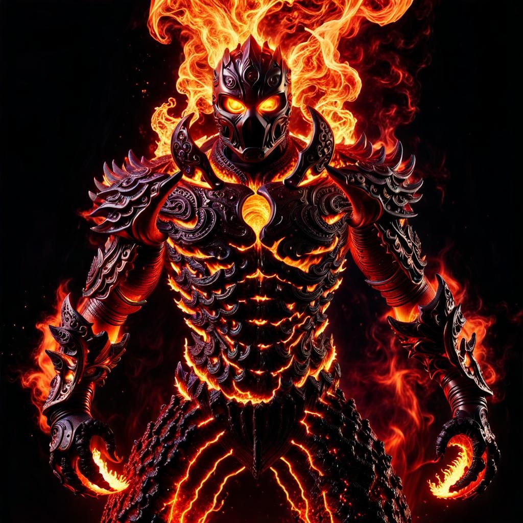 Fiery Lava Elemental in a Stygian Landscape