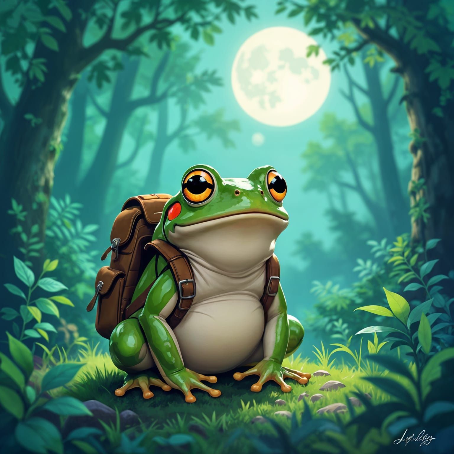 Surprised Frog Glimpsed Under Moonlight