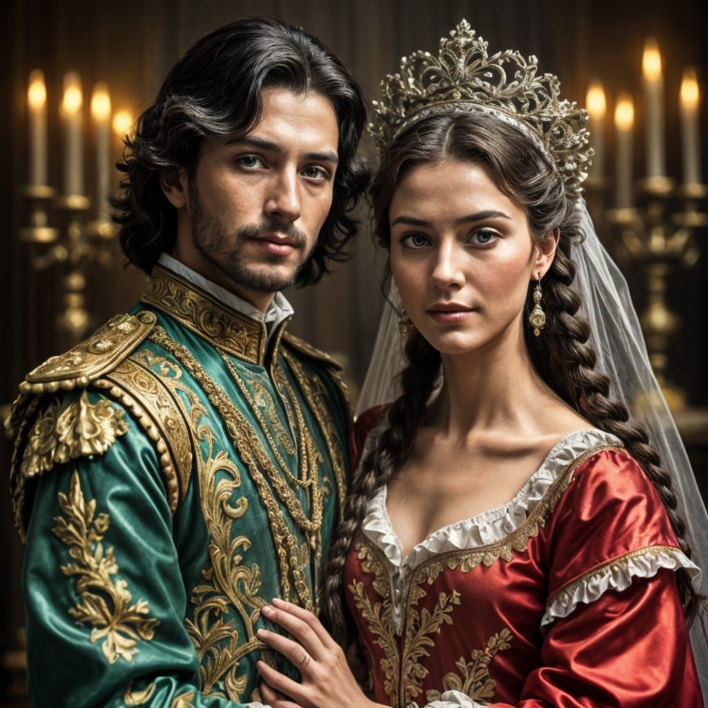 Elegant Russian Aristocrats in Lavish Baroque Setting