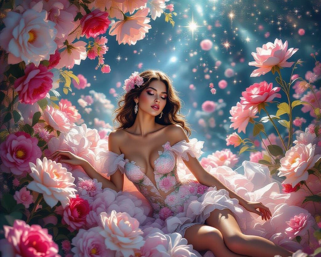 Floral Fantasy in Sfumato Pointillism Style