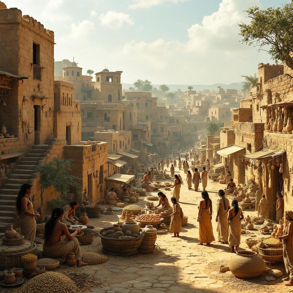Harappan City Life, 2500 BCE, Photorealistic Rendering