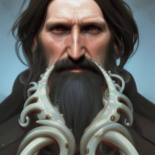 Rasputin Portrait with Demonic Tentacles, Detailed Digital A...