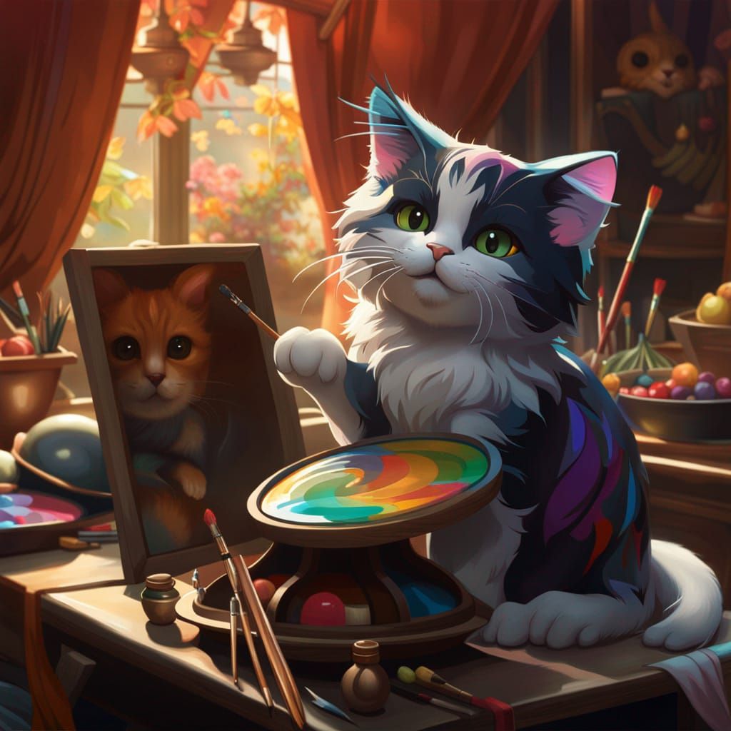 Cute Cat Painting: Hyperdetailed Concept Art