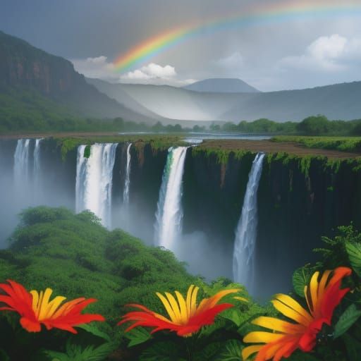 Vibrant Victoria Falls Oil Painting with Triadic Colors