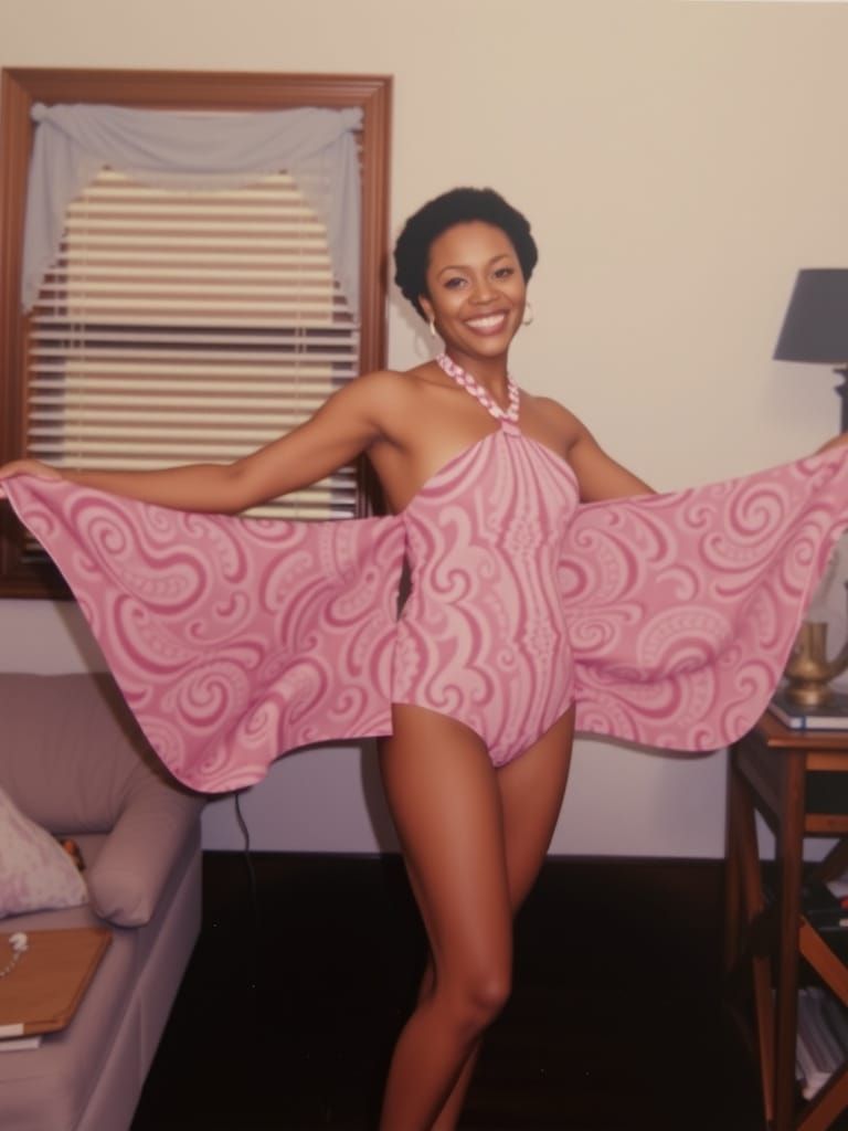 Joyful Woman in Vibrant Pink Swimsuit, Dynamic Pose