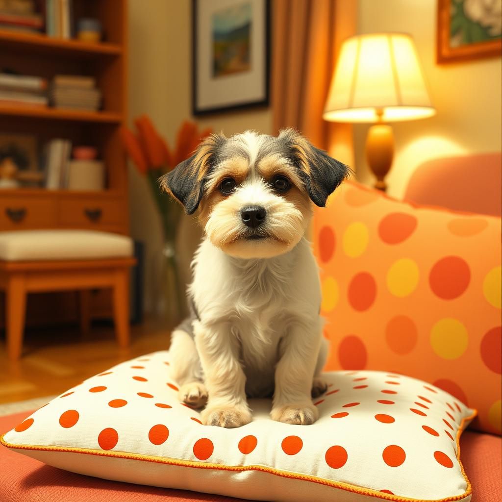Cute Dog on Pillow in Kusama Style