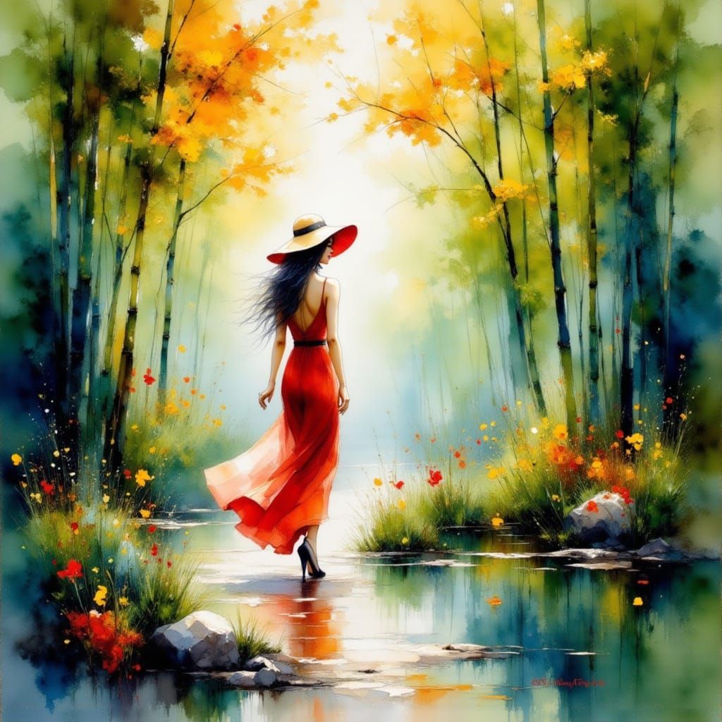 A beautiful woman dressed in red 2