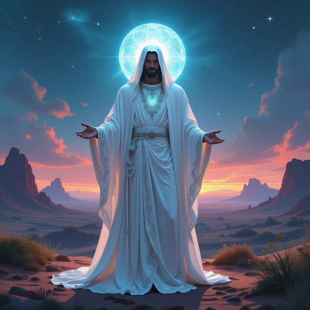 Ethereal Alien Christ in Galactic Landscape
