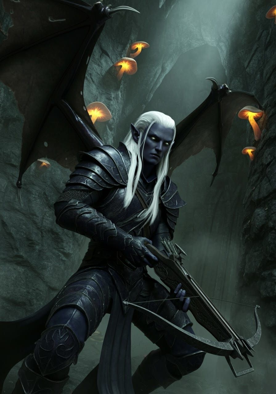 Hyper-Realistic Drow Fainil Warrior in Midnight Blue Leather...
