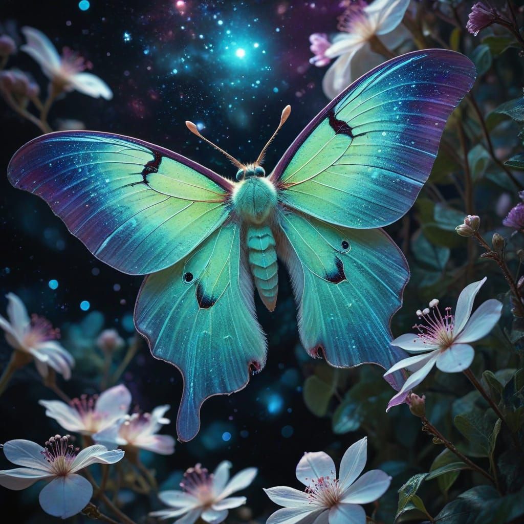 Ethereal Luna Moth Illuminated by Celestial Moonlight