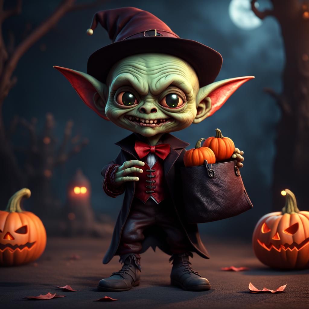 Cute Goblin Vampire for Halloween, Digital Art