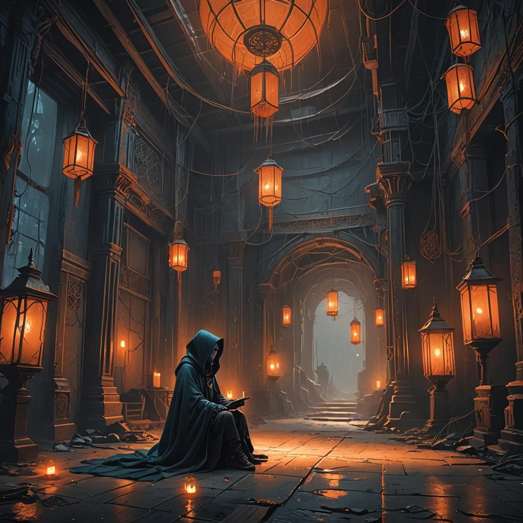 Dark Fantasy Girl in Abandoned Throne Room