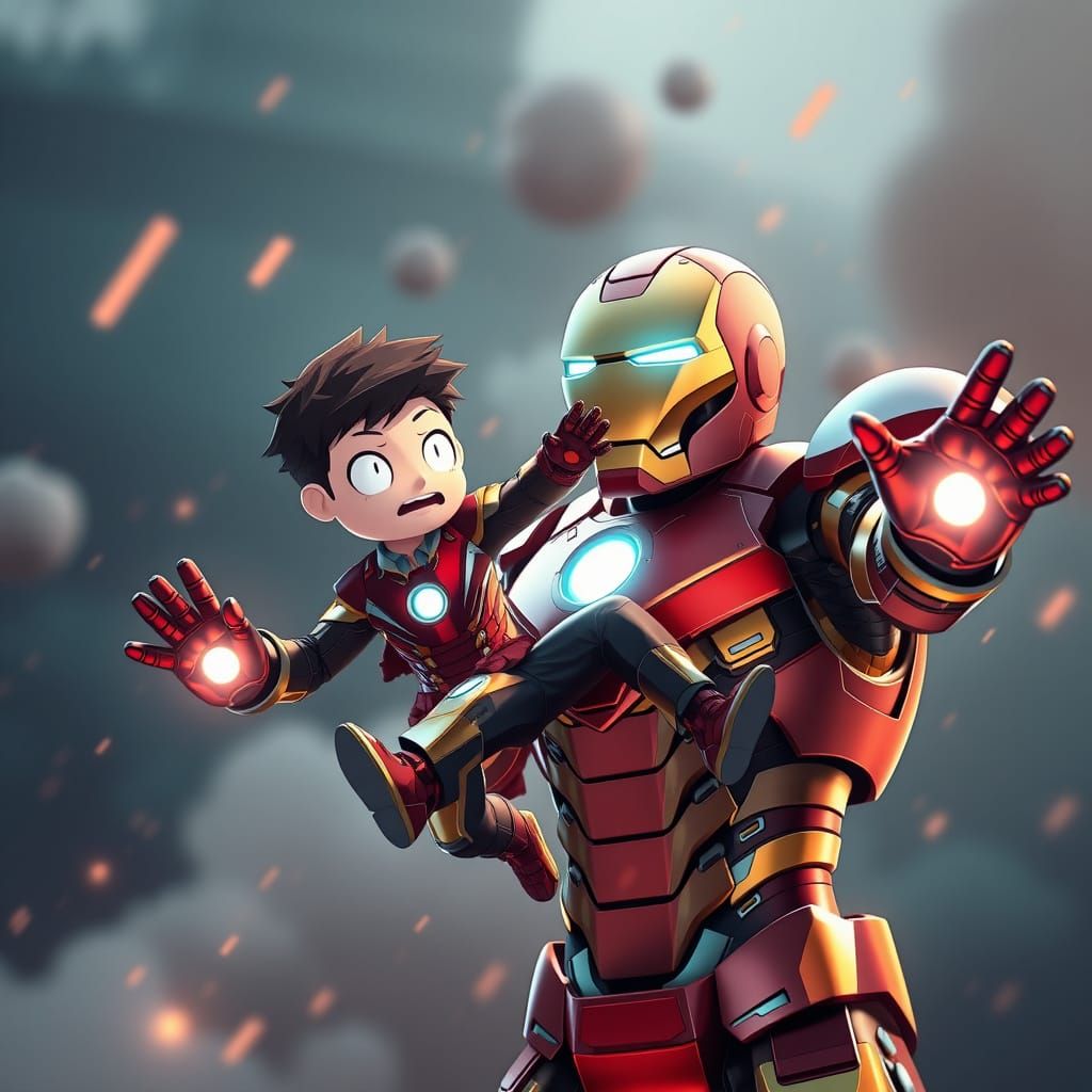 Stick Figure and Iron Man in Anime Style