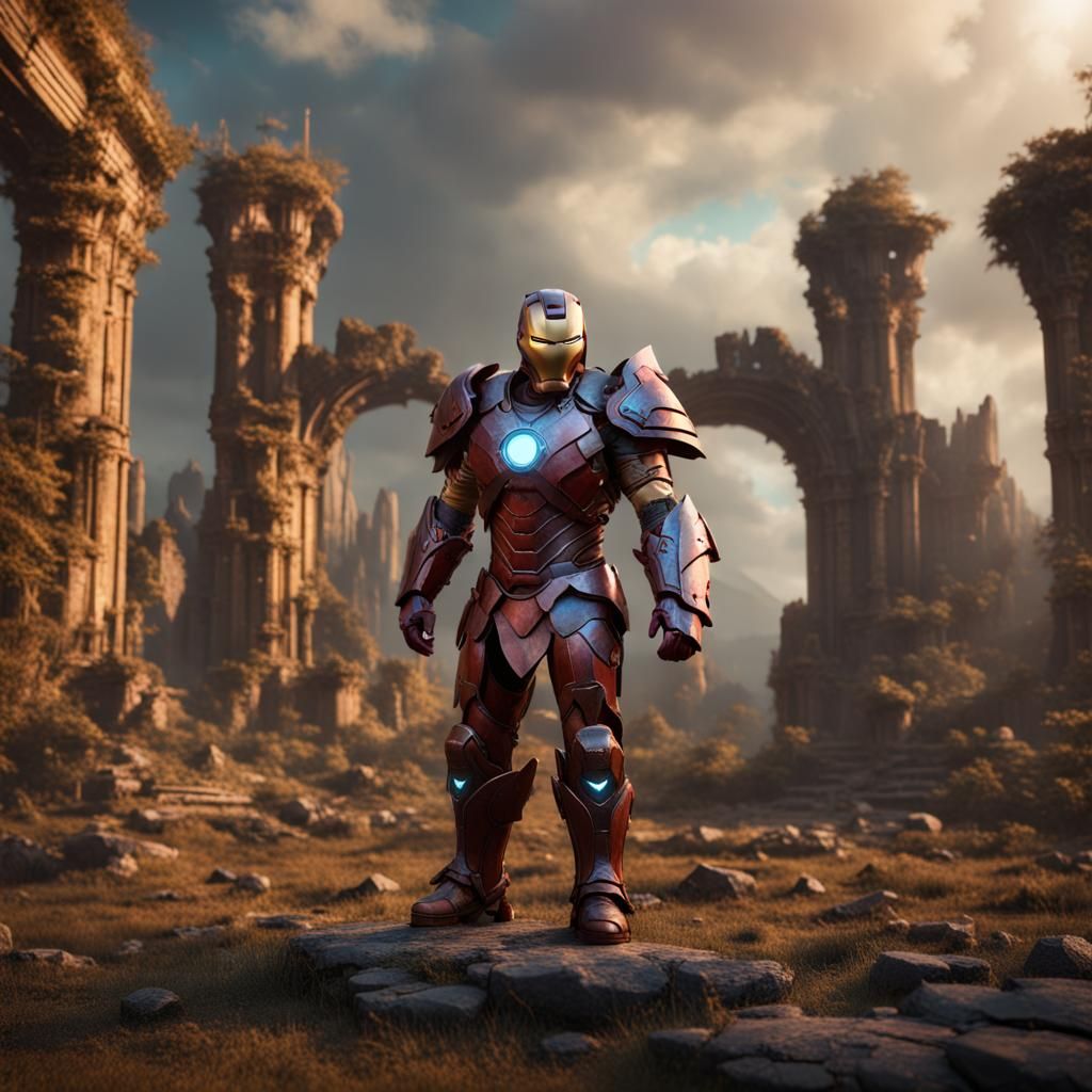 Ancient Ironman in Zelda Style: Detailed Matte Painting