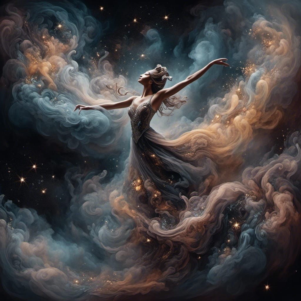Ethereal Smoke Dancer in a Starry Surreal Fantasy