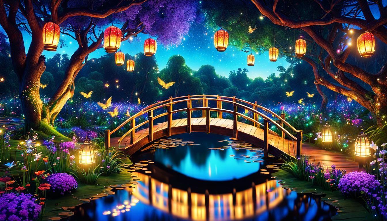 Enchanted Woodland Bridge with Magical Pixies