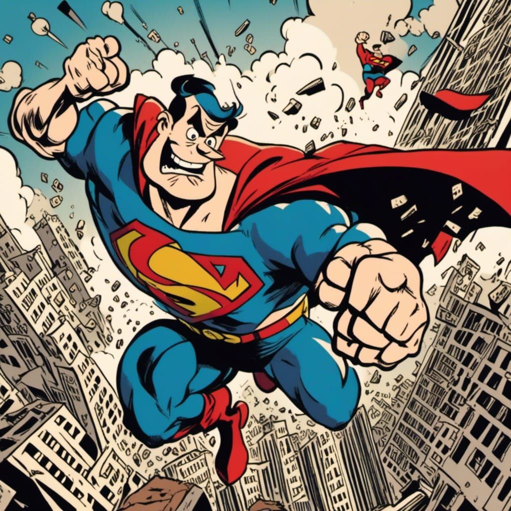 Popeye as Superman Flies Over Metropolis