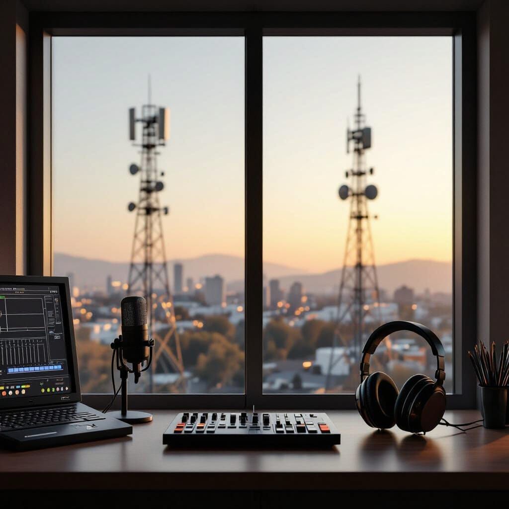 Realistic Studio View with Broadcast Towers