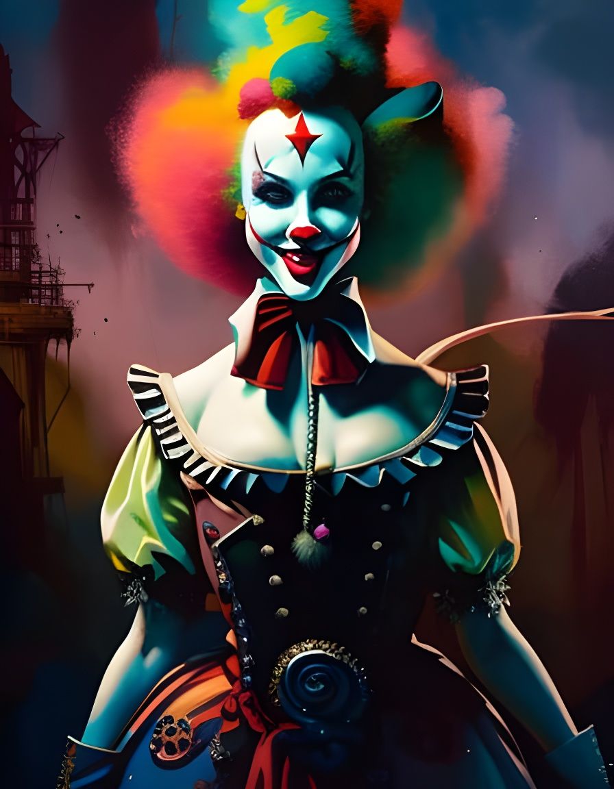 Whimsical Circus Clown Oil Painting