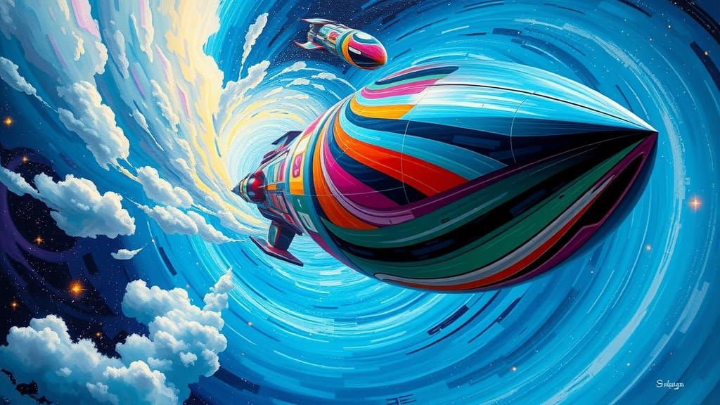 Cylindrical Starship Accelerates Through Interstellar Vortex