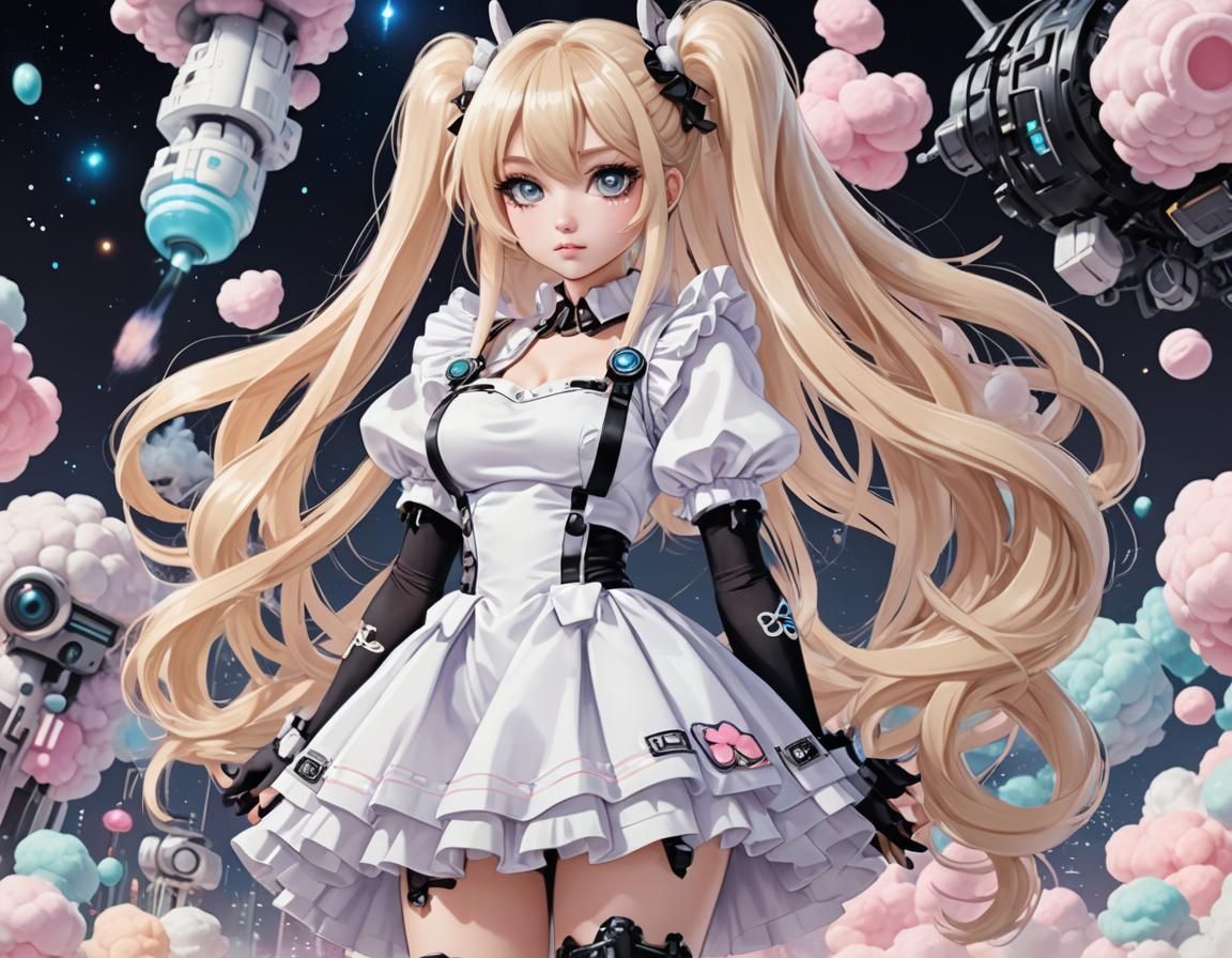 Anime Woman in Marshmallowpunk Sci-Fi Dress