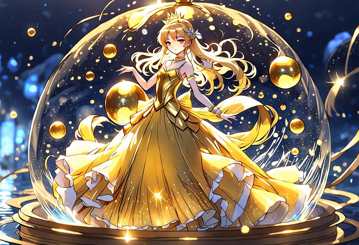Water Goddess in Golden Gown: Anime-Inspired Art