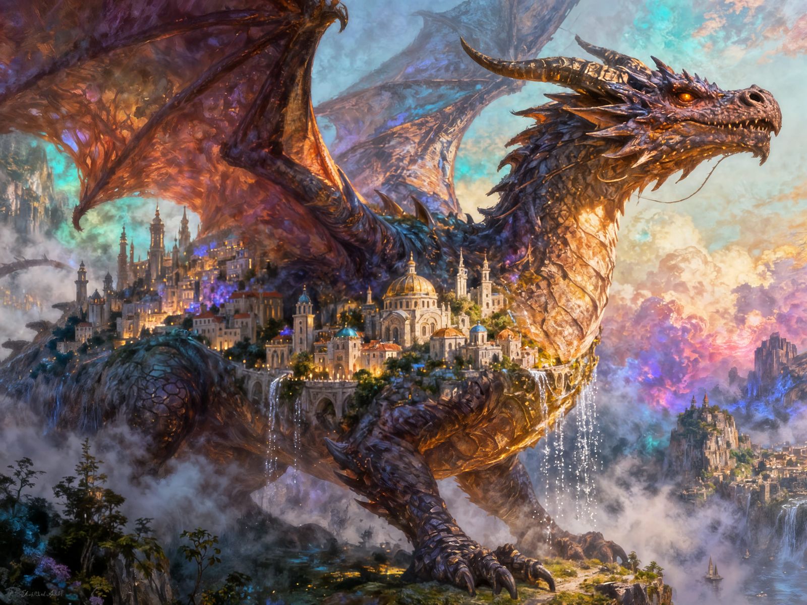 Colossal Dragon With City Inside Chest