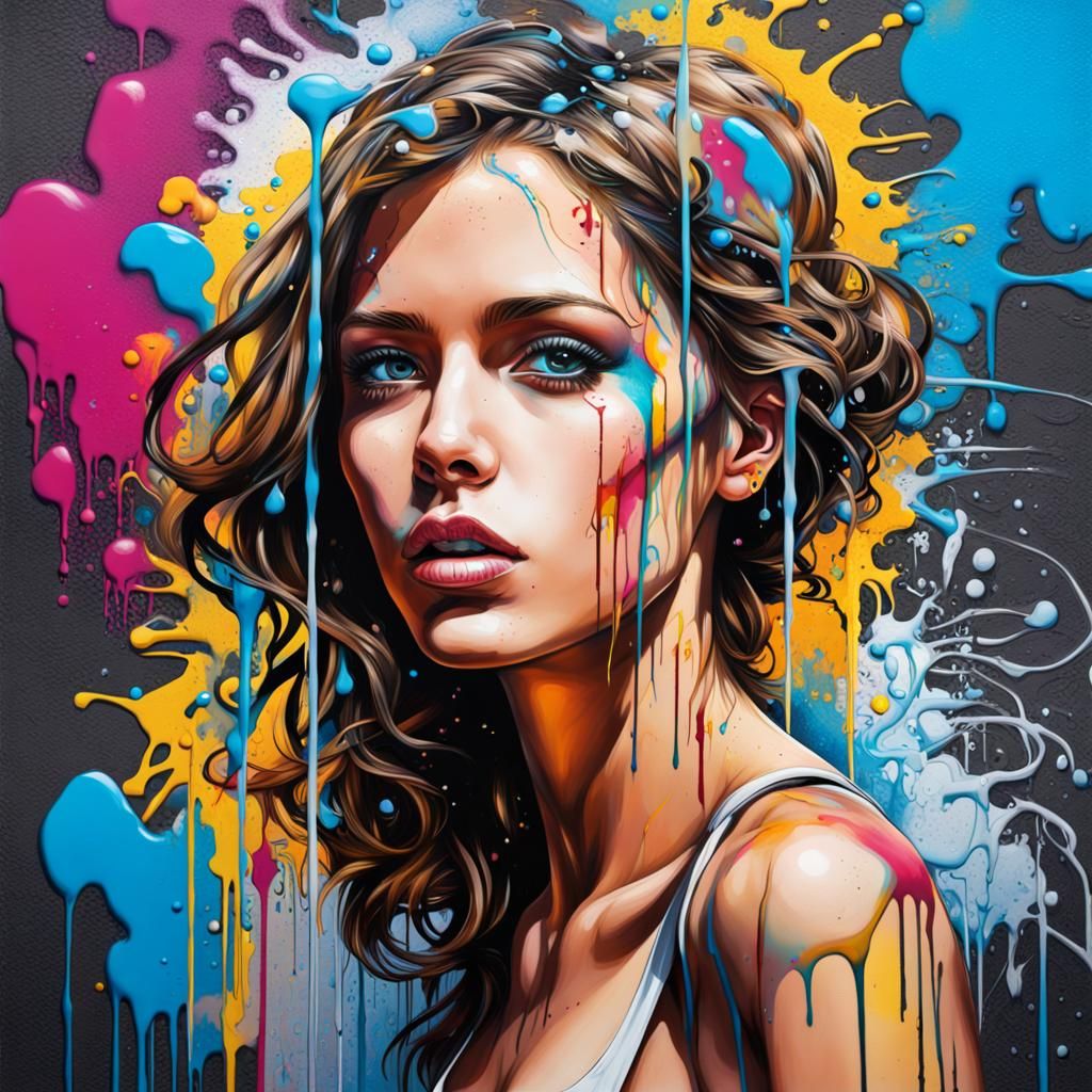 Woman in Colorful Graffiti Street Art