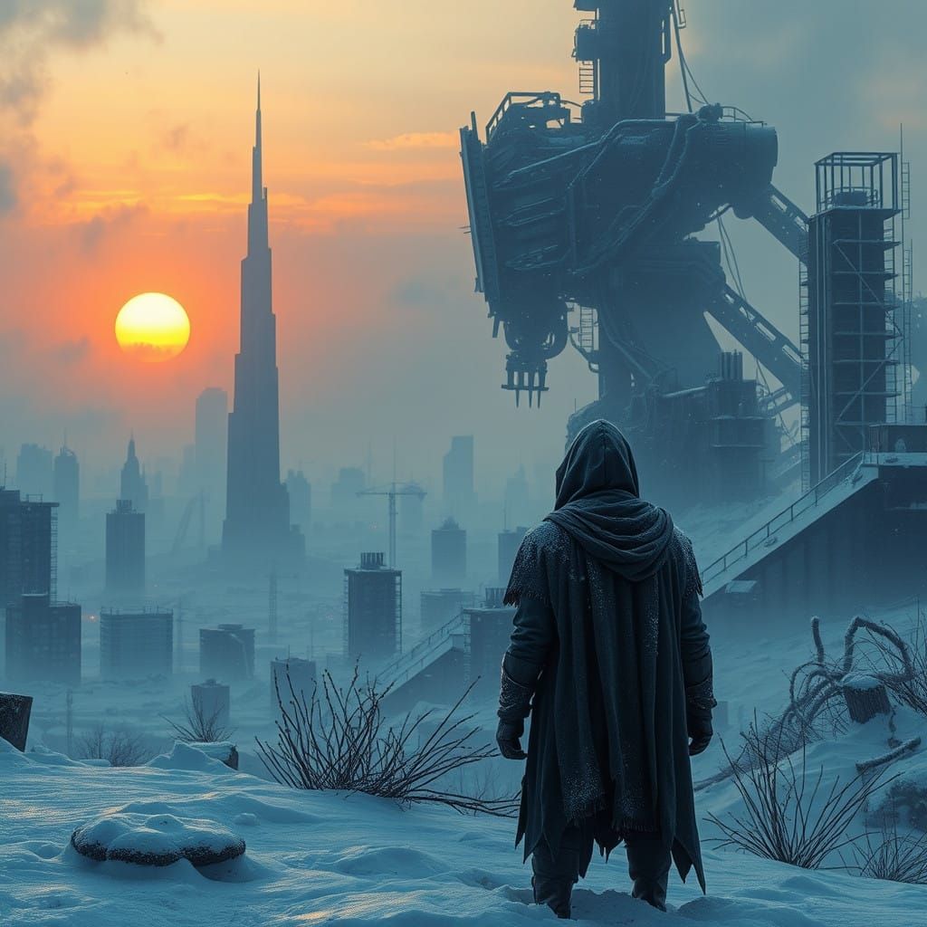 Frozen Ruins Shattered by a Distant Industrial Behemoth