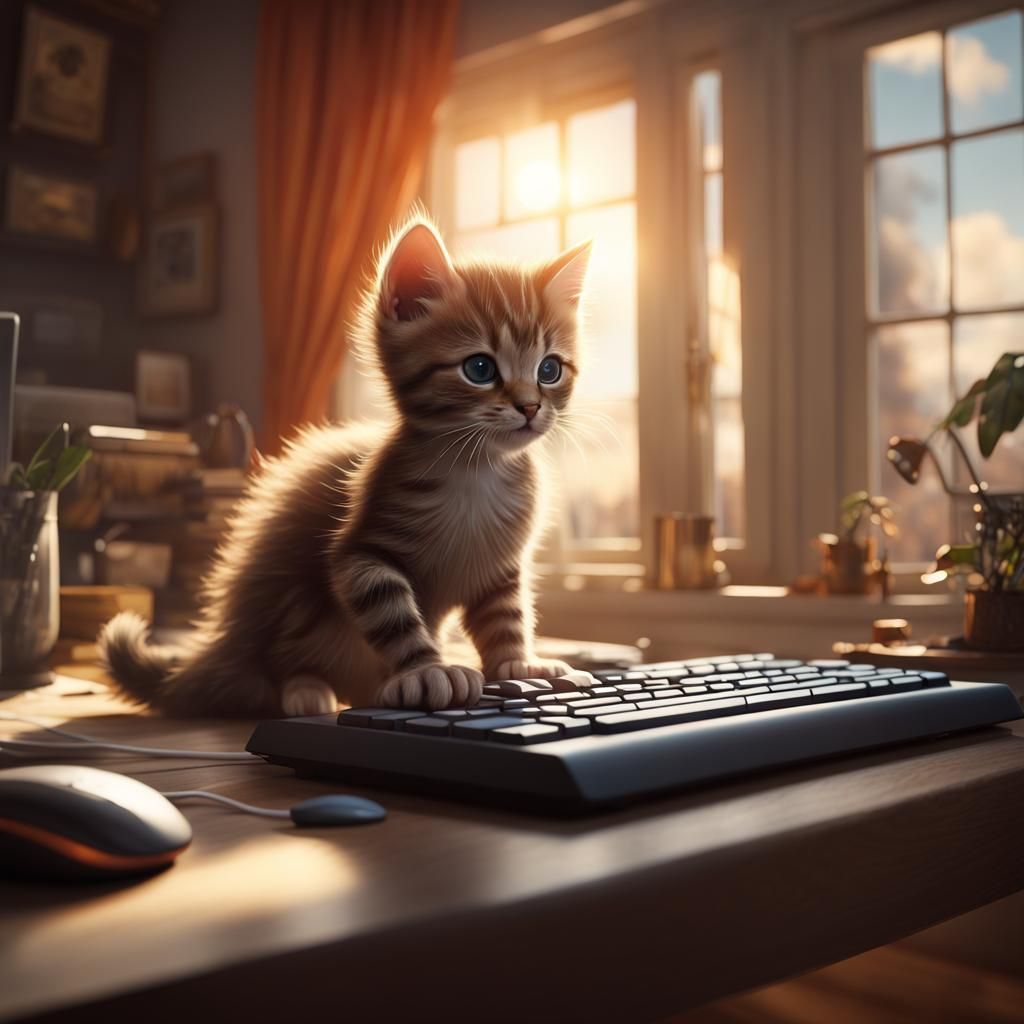 Adorable Kitten Swatting Mouse: Matte Painting