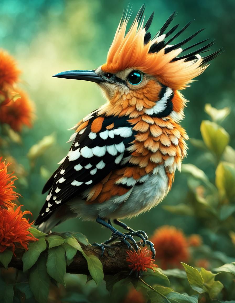 Chibi Hoopoe Bird in Garden, 3D Render