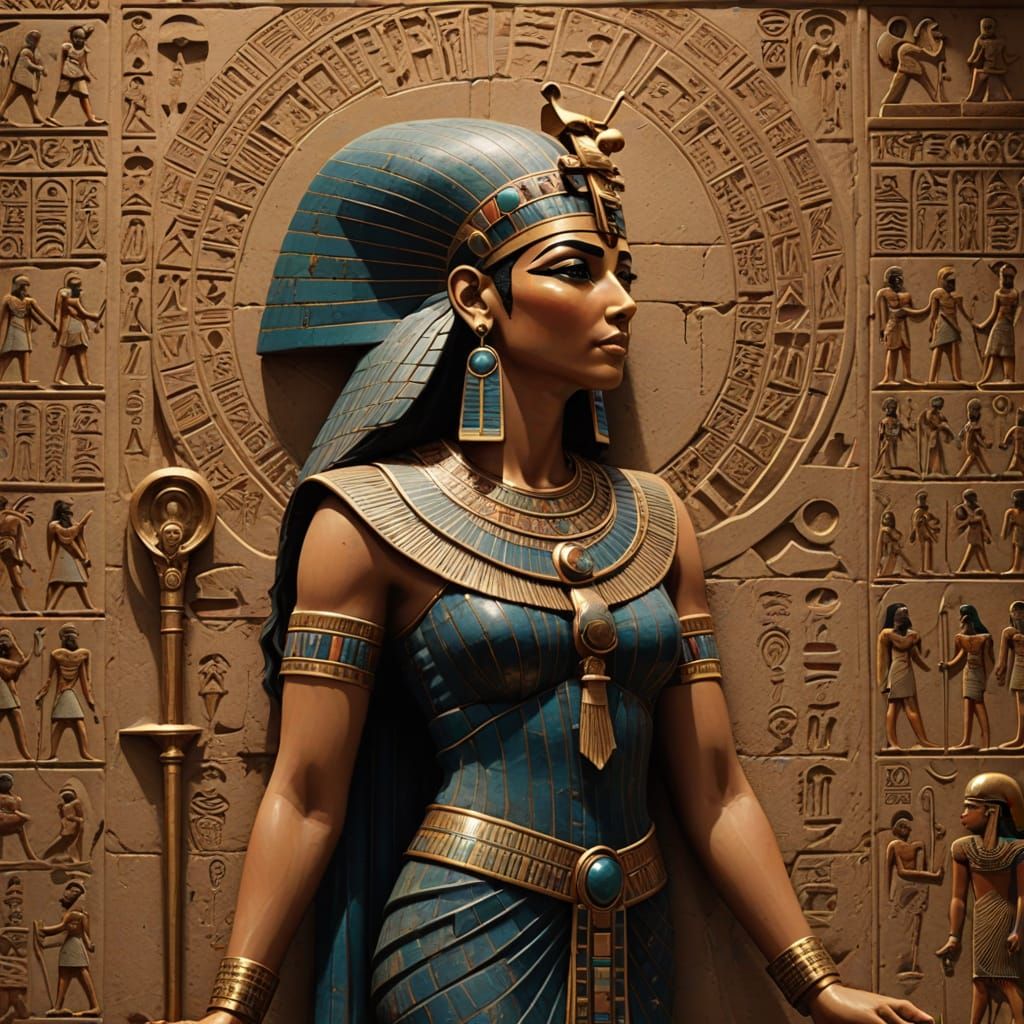 Cleopatra with Torch Amidst Hieroglyphs in Ancient Egyptian ...